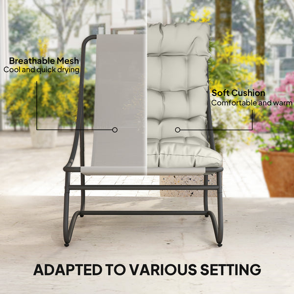 3-Piece Outdoor Bistro Set, Round Table and Chairs for 2 with Seat and Cushions, Light Grey