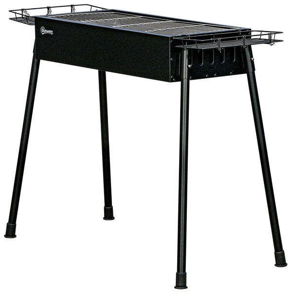 Charcoal barbecue with side spice baskets, hooks and nets, black