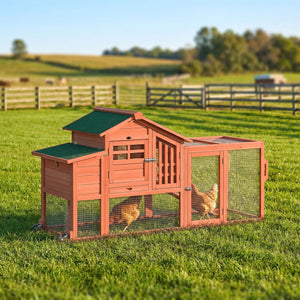 Mobile wooden chicken coop with run and removable tray for 1 to 2 hens
