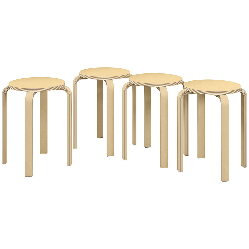 Set of 4 round stackable wooden stools for small spaces – Natural