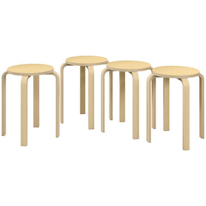 Set of 4 round stackable wooden stools for small spaces – Natural