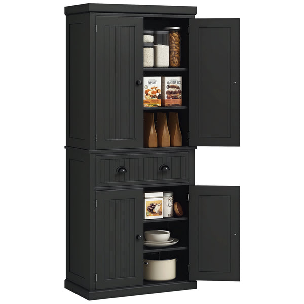 72" Pantry with Drawer, Doors, Black