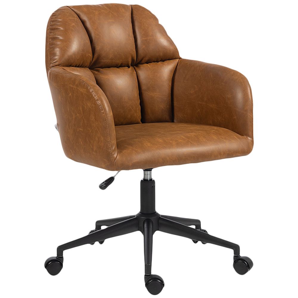 Adjustable height swivel office chair in faux leather, brown