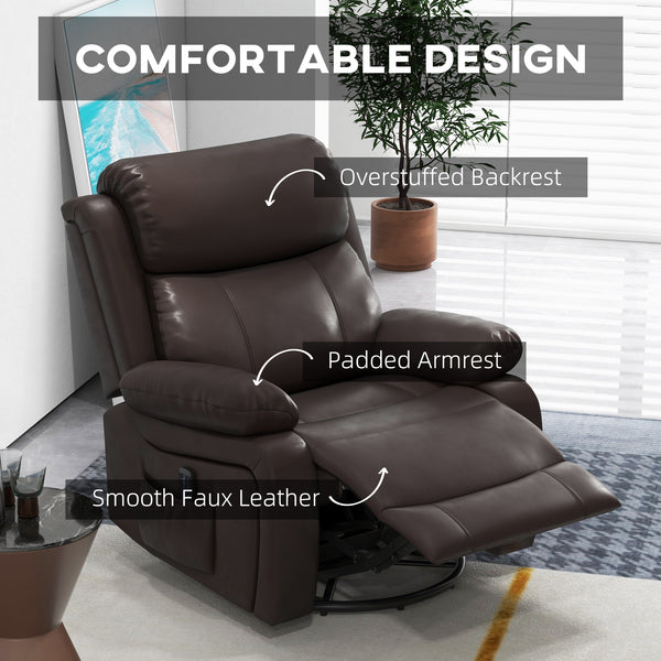 Faux Leather Recliner Chair with Vibration Massage, Brown