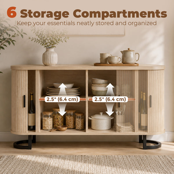 55" fluted sliding door sideboard, natural