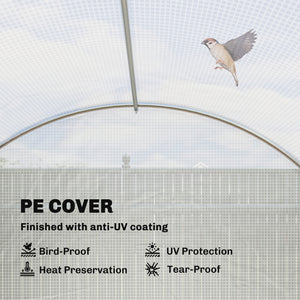 White heated tunnel greenhouse for plants with support bars