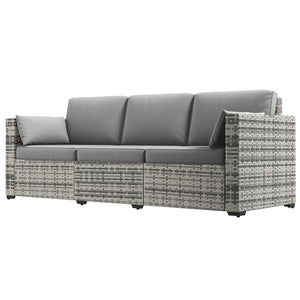 3-seater outdoor sofa in synthetic rattan with cushions, gray