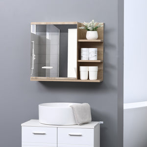 Wall-mounted bathroom cabinet with mirror and 3 open shelves, natural color
