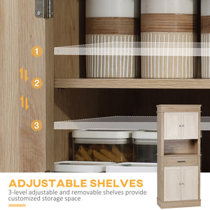 Modern kitchen cabinet with doors, open and adjustable shelves, oak