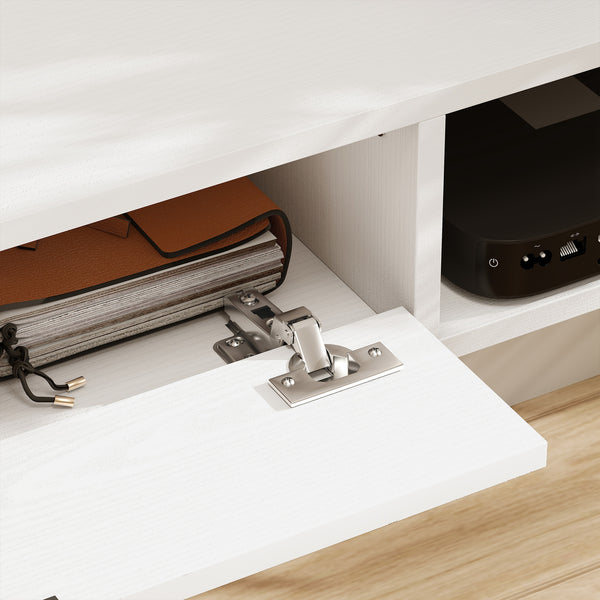 71" Floating Wall Mounted TV Stand with Drop-Down Drawer and 2 Open Shelves, White