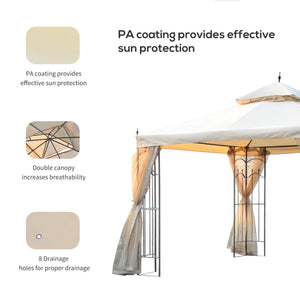 10 x 10 steel gazebo with removable mesh curtains, shelves and steel frame, beige