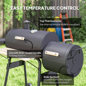 Charcoal BBQ Grill with Offset Smoker Portable Backyard Cooking Smoker, 124 x 53 x 104 cm, Black