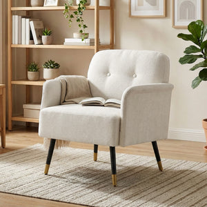 Modern Upholstered Accent Chair with Metal Legs, Cream White
