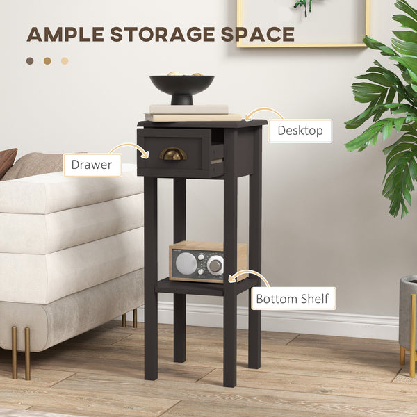 2-Tier Side Table with Drawer and Shelf, Coffee