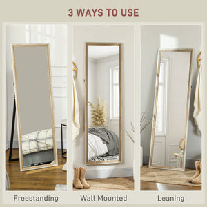 Full length standing mirror with frame, dark wood grain