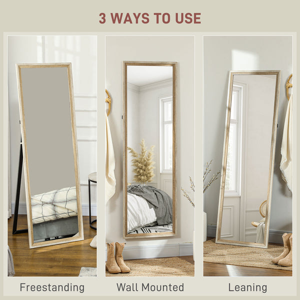 Full length standing mirror with frame, dark wood grain