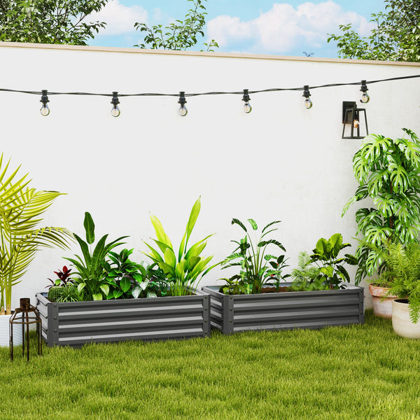 Galvanized Raised Garden Beds, Outdoor Planter Box, Set of 2, for Flowers, Herbs and Vegetables, Light Gray