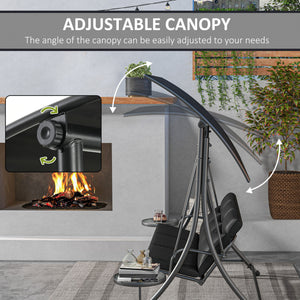 3-seater steel swing with adjustable canopy, black