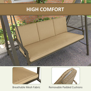 3-seater patio swing with adjustable canopy and removable cushions, beige