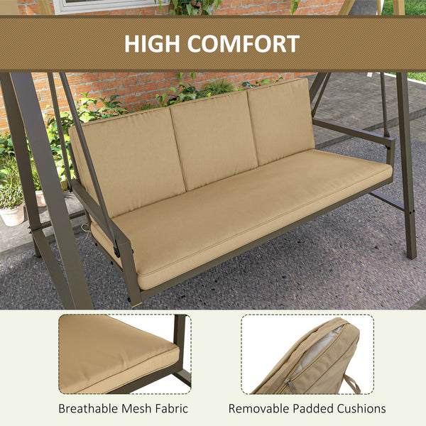 3-seater patio swing with adjustable canopy and removable cushions, beige