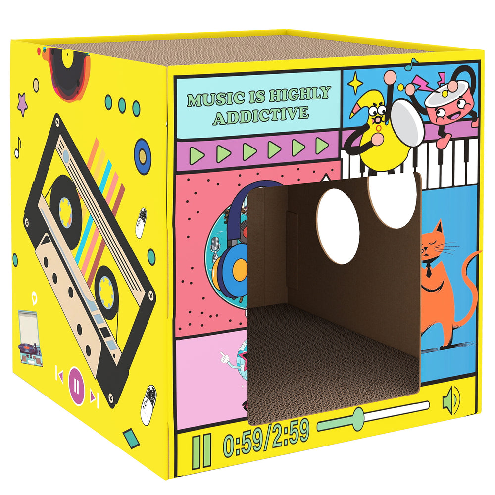 2-in-1 cardboard cat house with scratching board and catnip