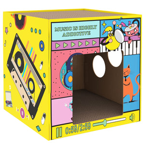 2-in-1 cardboard cat house with scratching board and catnip