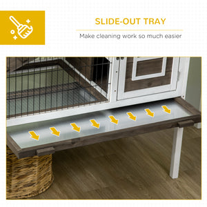 Double-height hutch with enclosure and pull-out tray, white and coffee