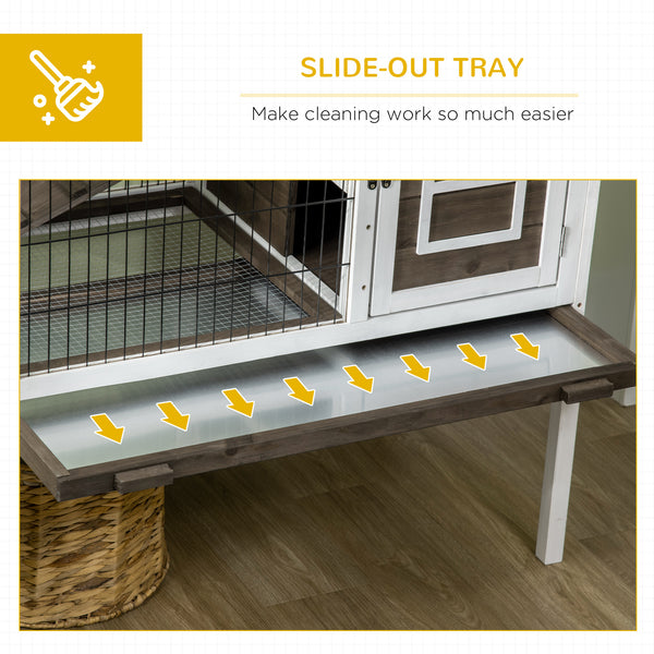 Double-height hutch with enclosure and pull-out tray, white and coffee