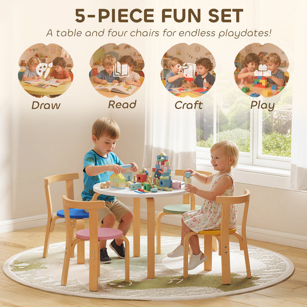 Wooden table and chairs set, multi-colored