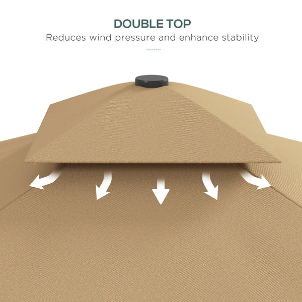 Square cantilever parasol with double roof and LED solar lighting