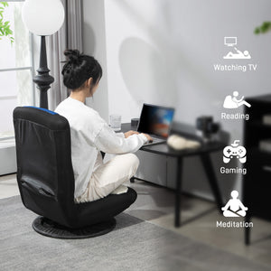 360 Degree Swivel Folding Floor Chair, 6 Position Adjustable, Blue