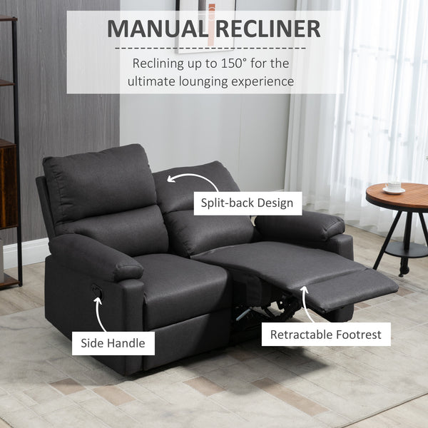2-seater recliner with footrest, dark gray