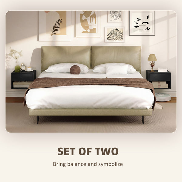 Set of 2 floating nightstands with drawer and open shelf – Black