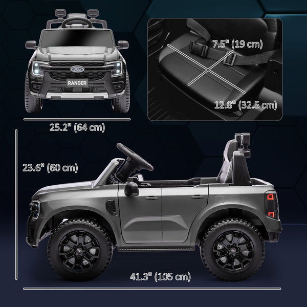 Ford Ranger 12V, Licensed with Rear Storage, Remote Control, Grey