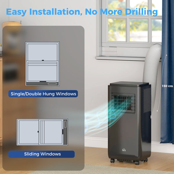 10,000 BTU Mobile Air Conditioner 440 Sq. Ft., Dehumidifier Fan Auto Sleep with 24H Timer On/Off, Window Kit, Black