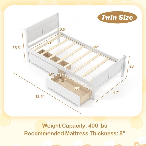 Single bed with 2 storage drawers, wooden platform bed frame