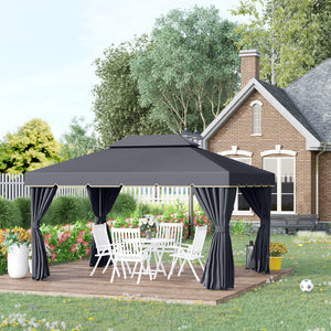 10 x 13 double-roofed gazebo with mosquito net and curtains, black