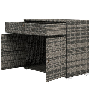 2-door wicker outdoor storage cabinet with drawer, grey