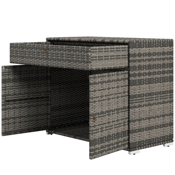 2-door wicker outdoor storage cabinet with drawer, grey