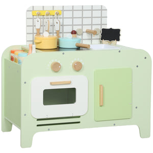 Children's kitchen with 15 accessories, microwave oven, cupboards, green