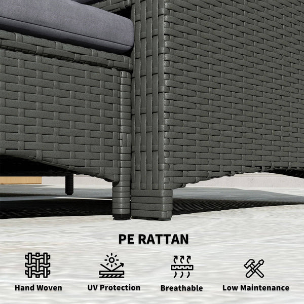 5 Piece Rattan Furniture Set with Two-Tier Coffee Table and Ottomans, Grey