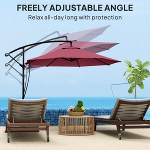 9.5-foot cantilever parasol with wind protection strap and cover, red