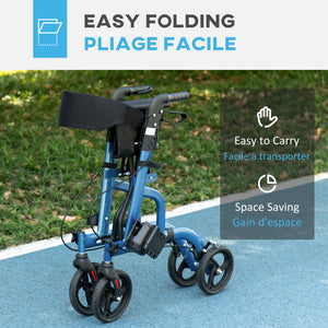 Rollator Walker for Seniors and Adults with 8'' Wheels, Padded Seat and Backrest,  Storage Bag Blue
