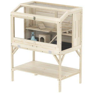 2-tier wooden hamster cage with storage and accessories