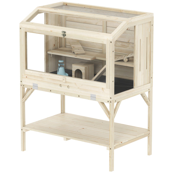 2-tier wooden hamster cage with storage and accessories