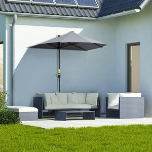 6-foot parasol with double-sided canopy, crank and base, grey