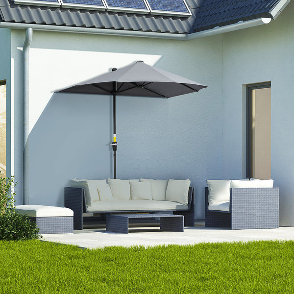 6-foot parasol with double-sided canopy, crank and base, grey