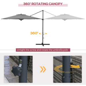 3 m offset parasol, aluminium, 360° rotating, with crank, tilting and cross base, grey