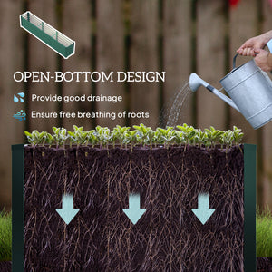 Reinforced galvanized raised planter with open bottom, green