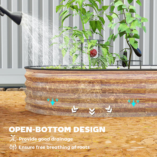 Raised outdoor planter in galvanized steel with metal support, brown wood look